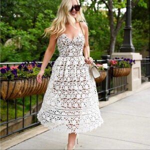 Self-Portrait Wedding White Midi Dress Lace Bridal Azalea Size 4